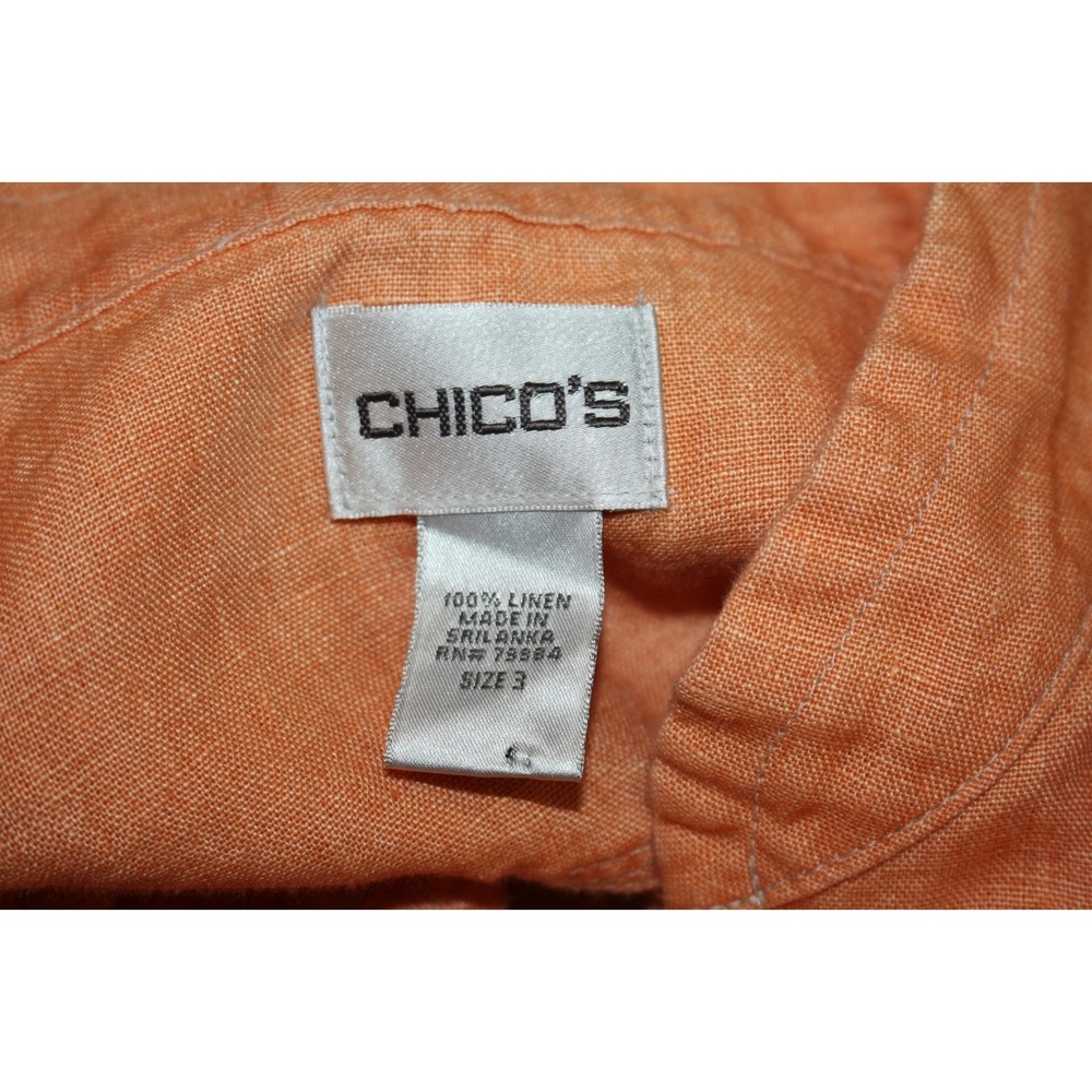 Chico's Jacket Womens Size 3 Orange Linen Button Shacket Lagenlook Art to Wear - Picture 2 of 12
